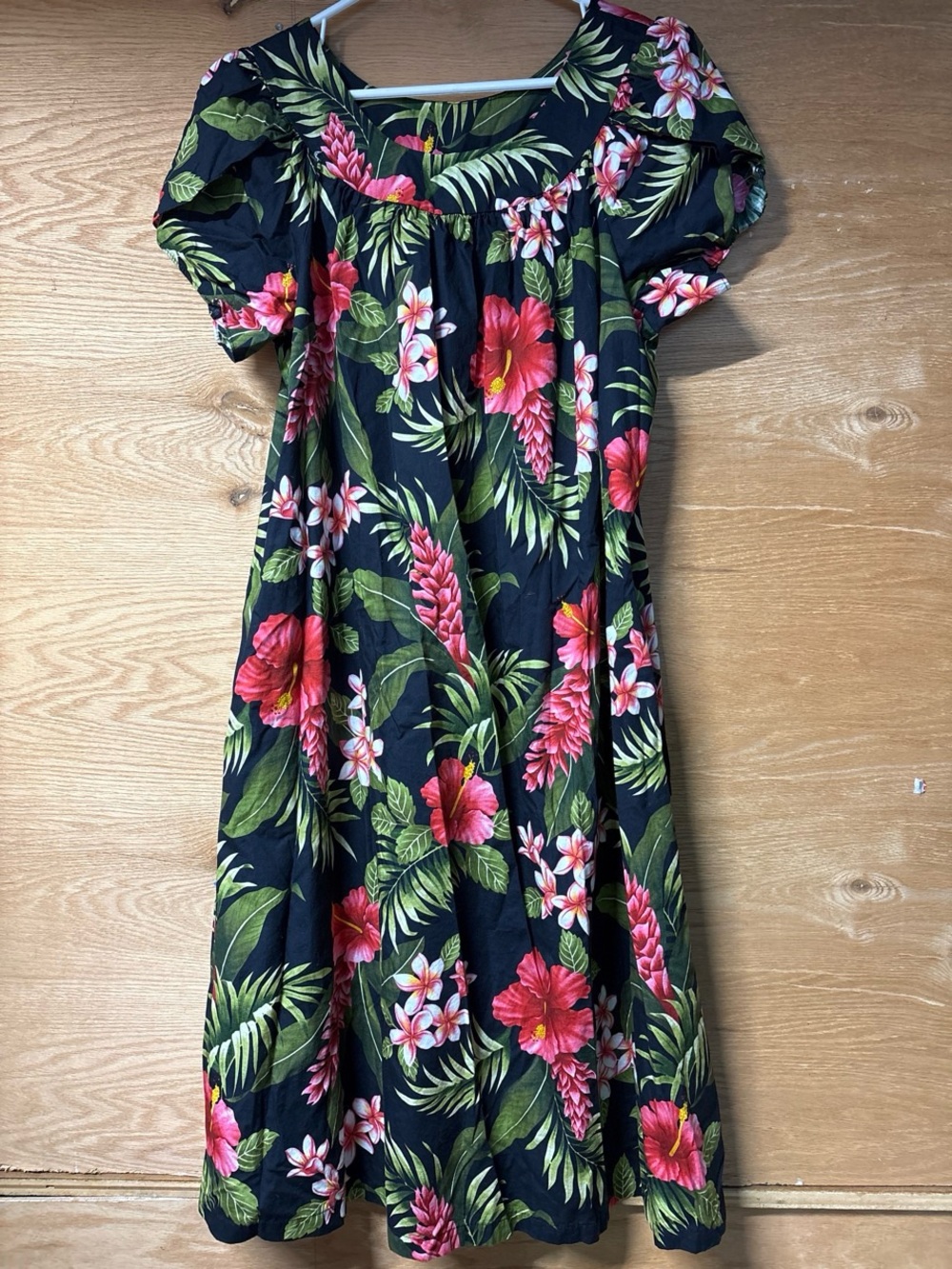 Puanani Floral Hawaiian Dress with Pink & Green Floral Print